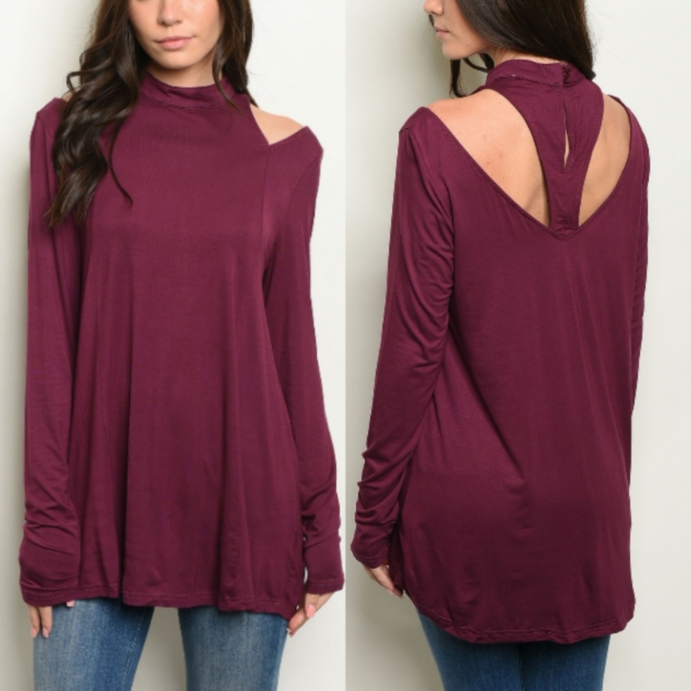 🆕Plum Cold Shoulder Top with Open Back
